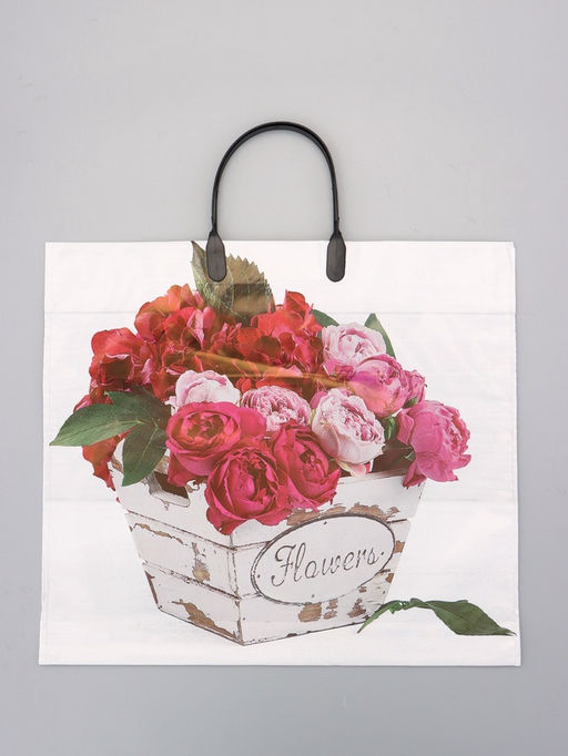 Цена за 10 шт. Пакет "Цветы ассорти", полиэтиленовый с пластиковой ручкой, 38 х 34 + 3 см, 90 мкм