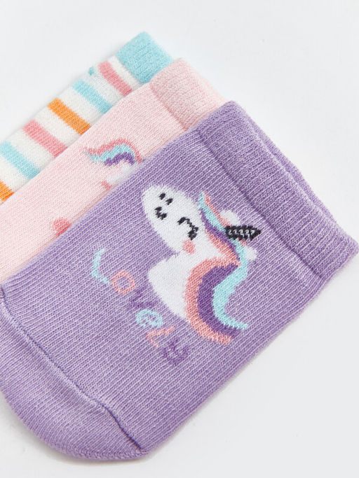 Bask?l? K?z Bebek Patik ?orap 3l?