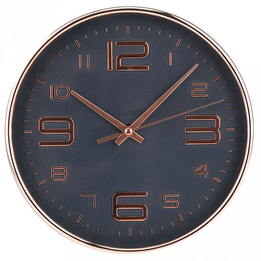 Часы настенные Элизиум д19,4см, h4см, мягкий ход, циферблат синий; цифры арабские, розовое золото; корпус пластик, розовое золото; в коробке (Китай)