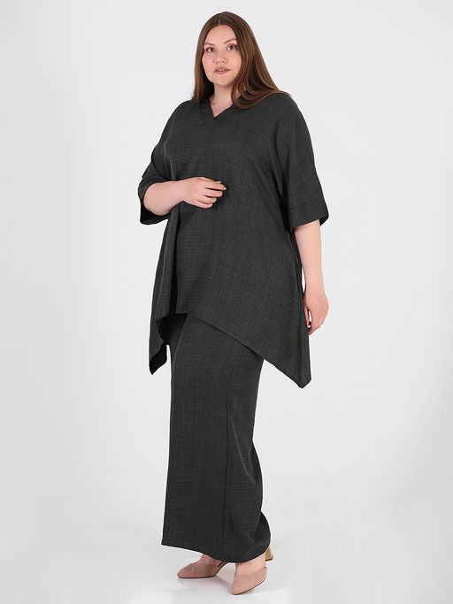 Костюм больших размеров брючный женский летний дизайнерский - Almond фото 4