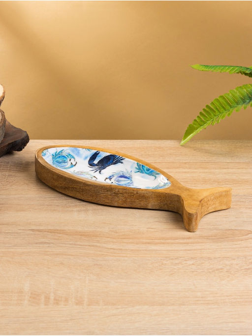 Блюдо в форме рыбки «Крабы», 25.5×10×2 см, дерево манго