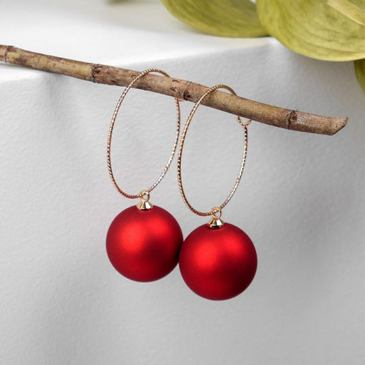 Серьги ассорти Снежок в кольце, цвет красный в золоте - Queen fair фото 3