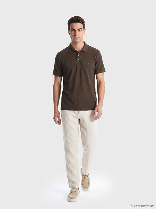 Standart Fit Polo Yaka Str?kt?rl? Erkek Ti??rt