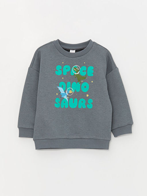 Bisiklet Yaka Bask?l? Erkek ?ocuk Sweatshirt