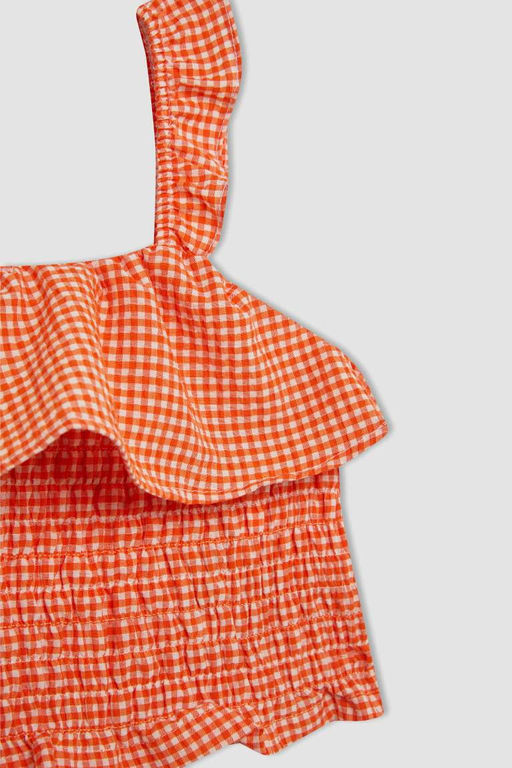 Клетчатая блузка на бретелях для девочки - Defacto фото 2