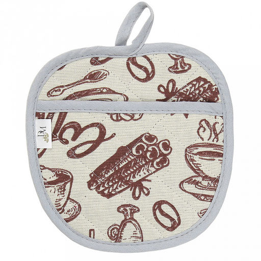 Прихватка с запахом 19х19см "Эспрессо, вид 1/1", форма "Яблоко", рогожка 171г/м2, хлопок 100%, наполнитель - ватин 280г/м2, на пластмассовом подвесе, "Домашняя мода" (Россия)