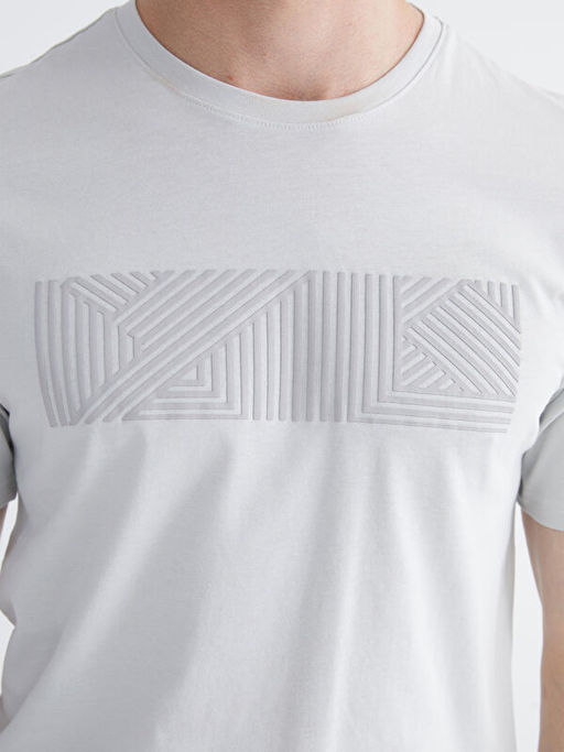 Bisiklet Yaka Bask?l? Penye Erkek Ti??rt