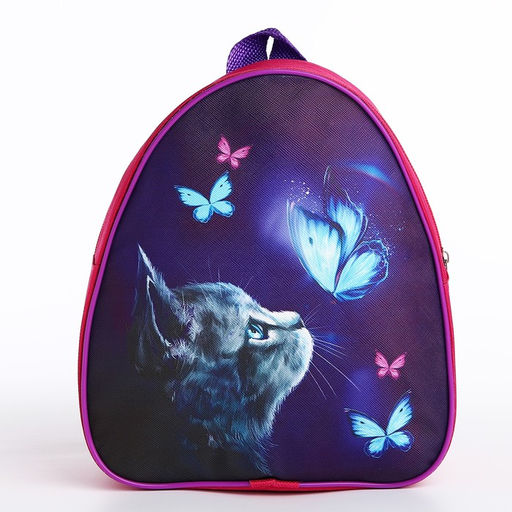 Рюкзак детский Котик и бабочка, 23 х 23*20 5 см, отдел на молнии, цвет красный - NAZAMOK KIDS фото 2