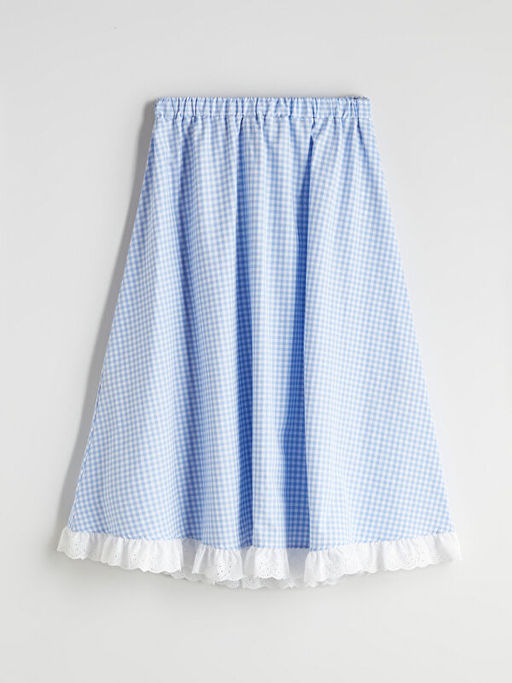 Beli Lastikli Ekose K?z ?ocuk Etek