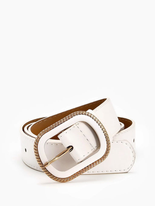 Ремень женский, 110×3 см, пряжка пластик, золотистая, белый
