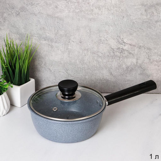 Ковш 1 л с крышкой, ручка бакелит / RSD-60/R-210 /уп 24/ антипригарное/ 0,33/ 17(16)х6,5/ Гранит - Галеонтрейд фото 2