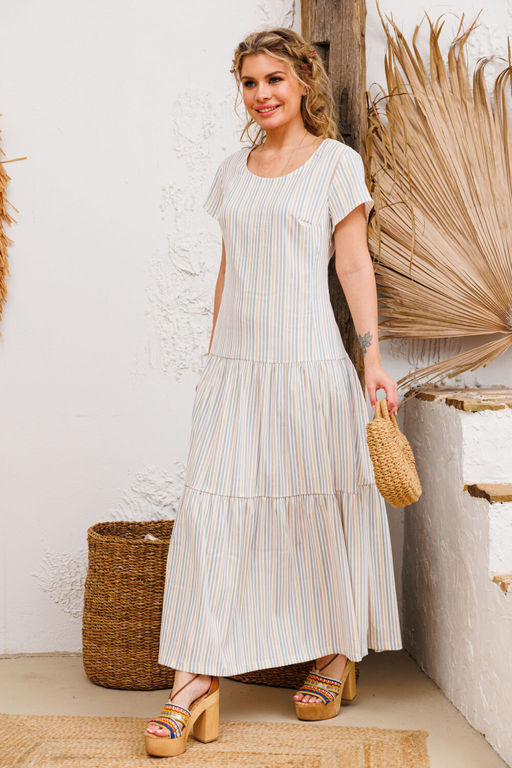 Платье AMORI 9807 полоска голубая  фото 2