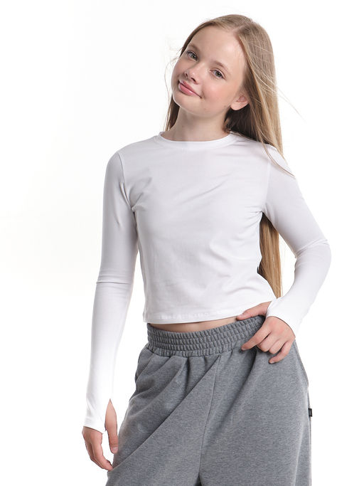 Лонгслив трикотажный спортивный с вырезом для пальца 22-7695 черный - Mini maxi фото 42