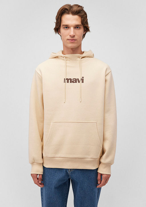 Mavi Logo Bask?l? Kapusonlu Bej Sweatshirt  фото 3