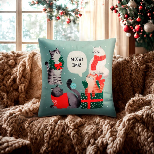 Наволочка декоративная новогодняя Этель. Meow X-mas 40?40 см, велюр