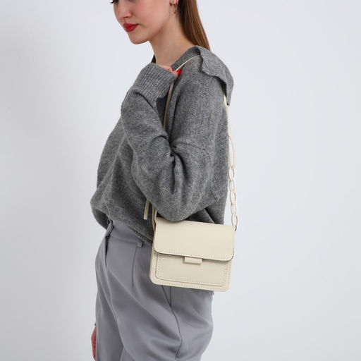 Сумка женская-мессенджер, 17×14×6 см, бежевая