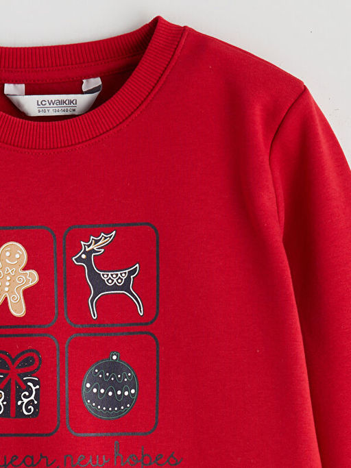 Bisiklet Yaka Y?lba?? Temal? Erkek ?ocuk Sweatshirt