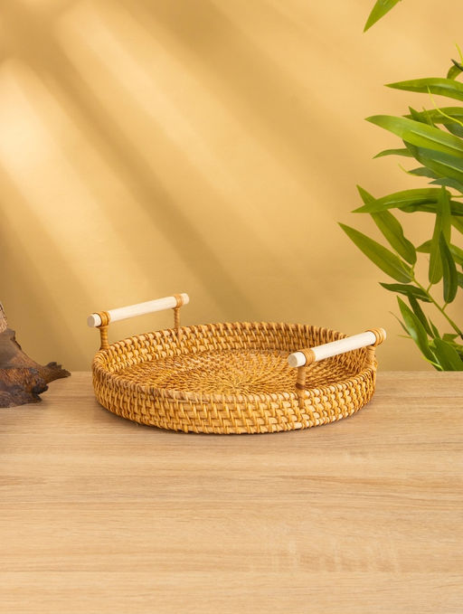 Поднос плетёный 22х22х3 см, ротанг