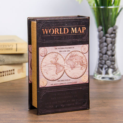 Шкатулка книга-сейф «Карта мира», дерево, искусственная кожа, 17×11×5 см
