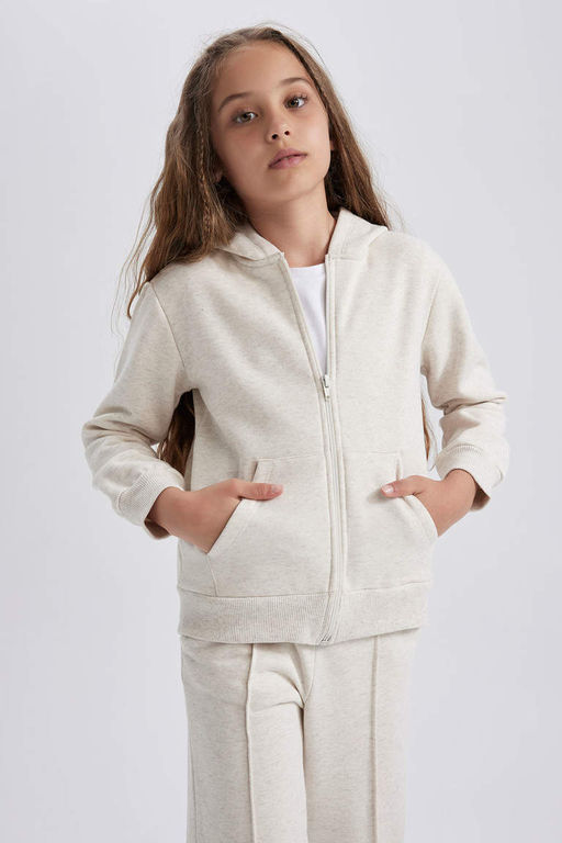 Мягкий пушистый спортивный школьный кардиган с капюшоном для девочек