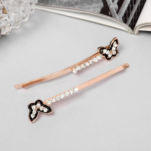 Цена за 2 шт. Невидимки для волос «Хэдли», набор 2 шт., бабочка, 6 см, розовое золото