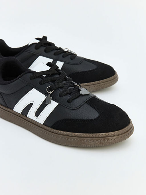 Suni Deri ve S?et Detayl? K?z ?ocuk Sneaker