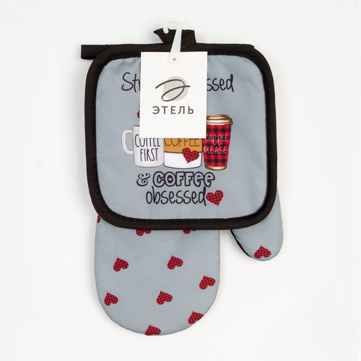 Кухонный набор 2 прихватки Этель Coffee , прихватка 17х17 см, варежка 24х16 см, 100% п/э  фото 6