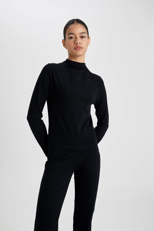 DeFactoFit Футболка узкого кроя с высоким воротником и длинными рукавами  фото 5