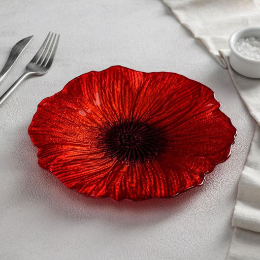 Тарелка «Маки», d=21 см, стекло, красное