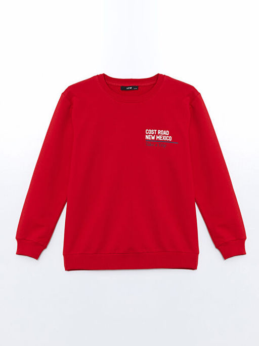 Bisiklet Yaka Bask?l? Erkek ?ocuk Sweatshirt