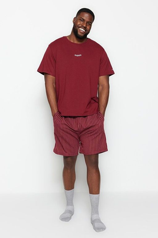 B_y_k Beden Bordo Regular Fit Rahat Bask_l_ _ortlu Pijama Tak_m_ TMNSS23PT00014 - Trendyolmilla фото 2