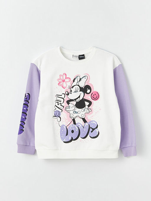 Bisiklet Yaka Minnie Mouse Bask?l? Uzun Kollu K?z ?ocuk Sweatshirt
