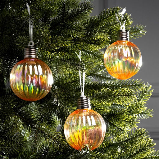 Набор ёлочных шаров Золотистые грани, 3 шт, d=7 см, 3 LED, от батареек AG139, свечение тёплое белое - Luazon lighting фото 2