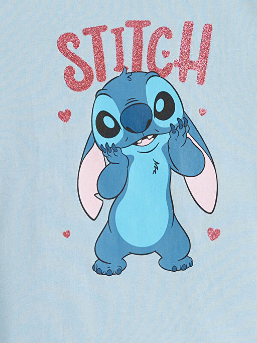 Bisiklet Yaka Lilo & Stitch Bask?l? K?z Bebek Ti??rt