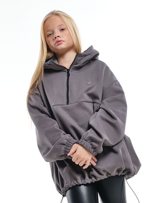 Худи оверсайз с капюшоном на молнии утепленное с карманом UD 8038 графит - Mini maxi фото 9