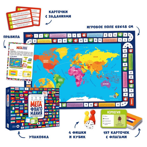 Игра настольная «Мегафлагомания», 200 карточек, МИКС