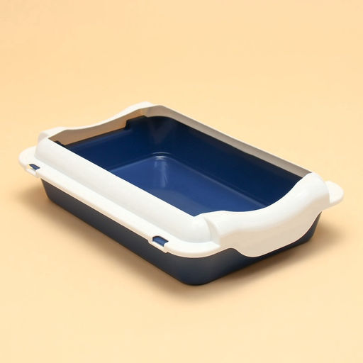 Туалет для кошек, 36×26×9 см, средний, с бортом, пластик, синий, белый