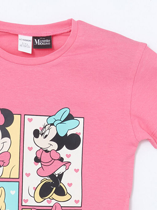 Bisiklet Yaka Minnie Mouse Bask?l? K?z ?ocuk Ti??rt