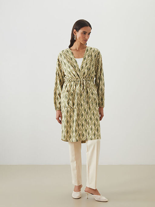?al Yaka Desenli Oversize Kad?n Kimono