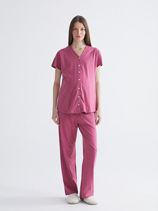 V Yaka Desenli Hamile Pijama Tak?m?