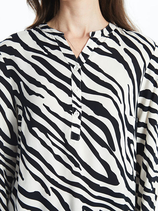 Ka??k Yaka Desenli Kad?n Bluz