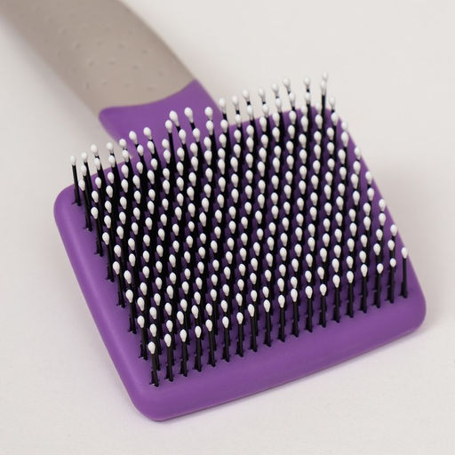 Пуходерка с прорезиненной ручкой, закругленные зубья, малая, 6,5 х 14,5 см, фиолетовая - Пижон фото 3