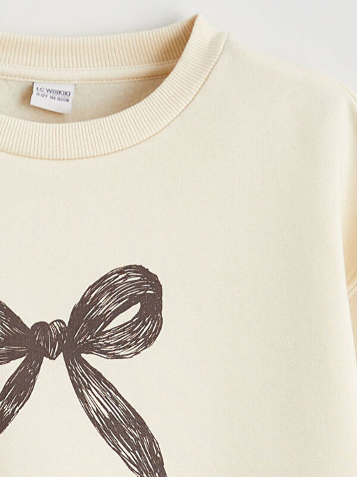 Fiyonk Bask?l? K?z ?ocuk Kal?n Sweatshirt