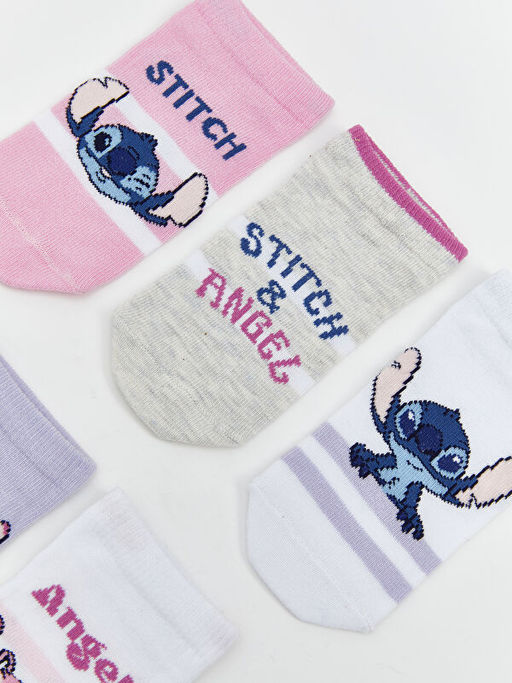 Stitch ve Angel Desenli K?z ?ocuk Patik ?orap 5li