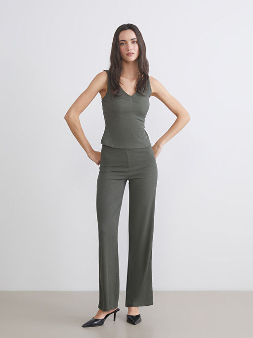 Beli Lastikli Dokulu Geni? Pa?a Kad?n Pantolon