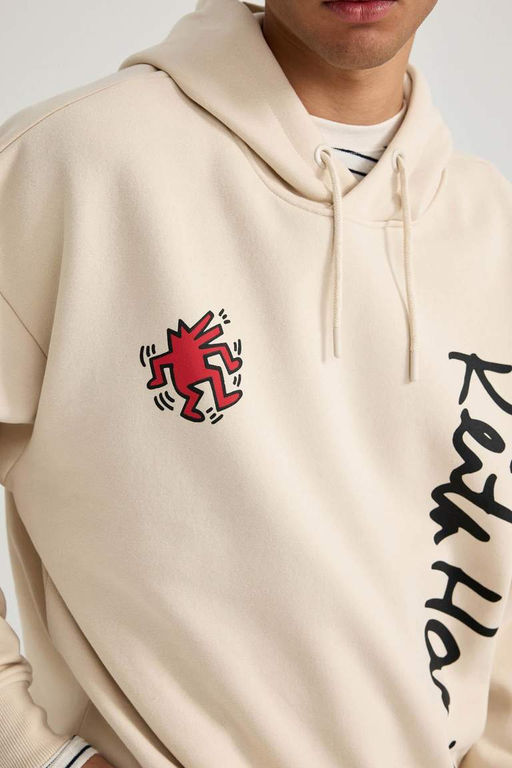 Толстовка с капюшоном и принтом на спине Keith Haring Oversize - Defacto фото 6
