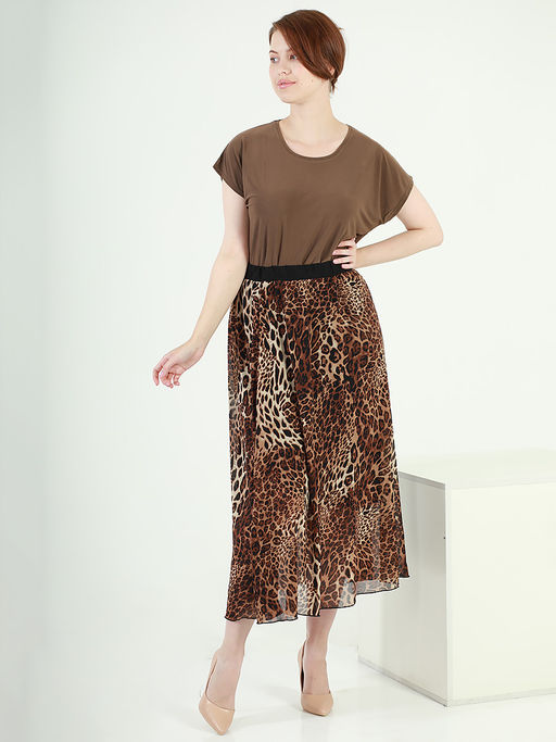 Юбка леопардовая длинная на резинке летняя - Almond фото 4