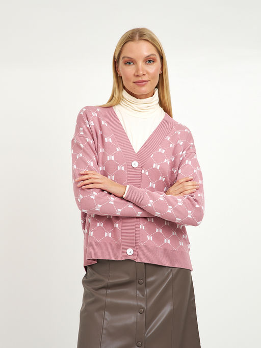 кардиган женский розовый с пуговицами и с принтом - Glenfield фото 5