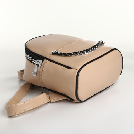 Рюкзак-мини женский на молнии, с карманом, размер 21×12×27 см, бежевый