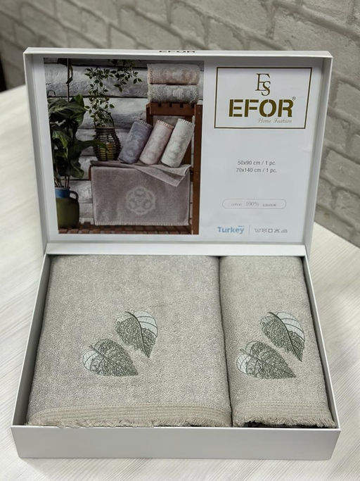 Набор полотенец EFOR из 2-х предметов (50*90 и 70*140) LEAF TIME зеленый YESIL